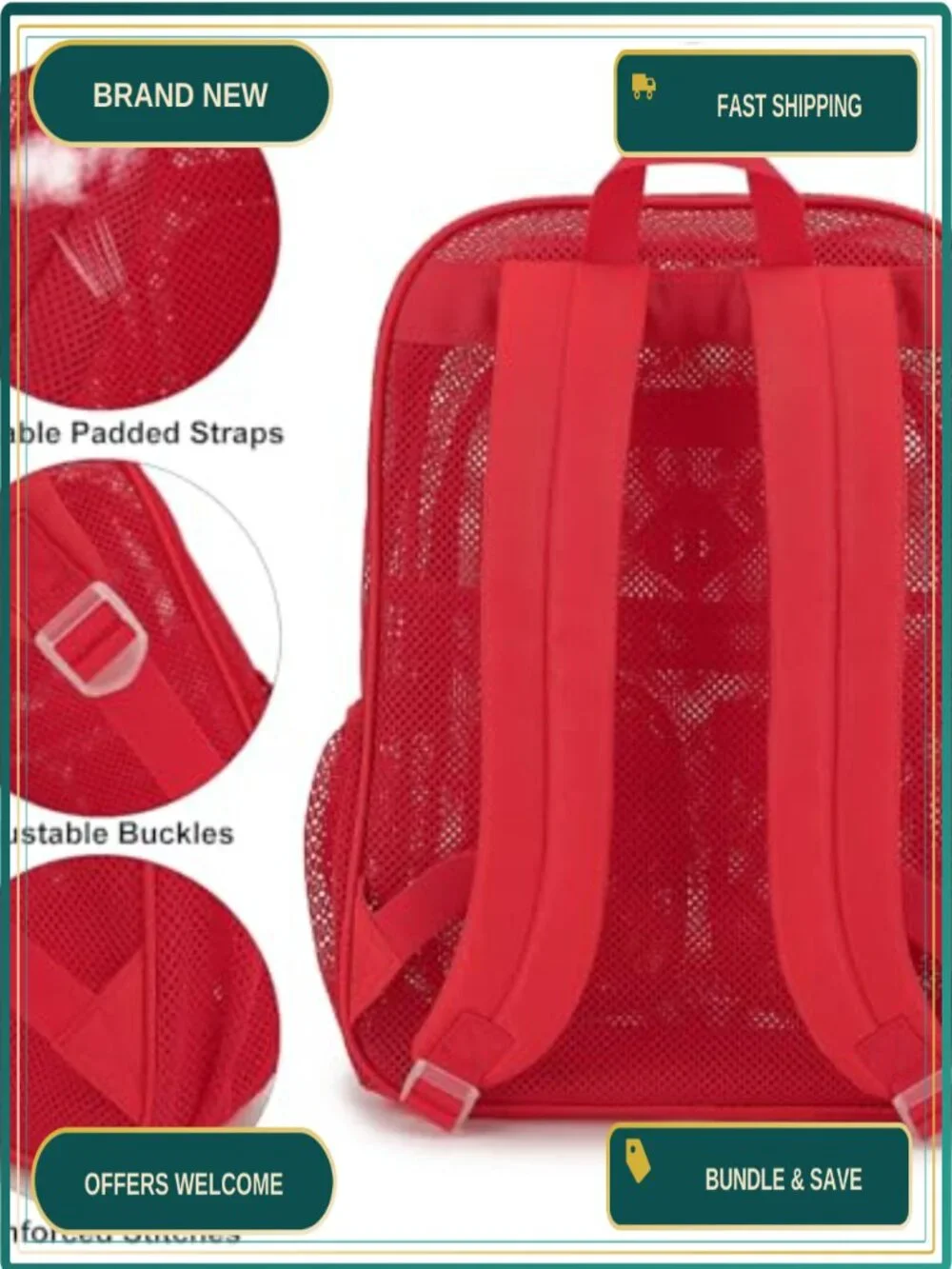 Heavy Duty Mesh Backpack for School, Sports, Travel, Swim - Clear Bookbag with